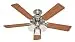 Hunter 26406 Architect Series Plus 52-Inch 5-Blade3-Light Ceiling Fan, Brushed Nickel with Chestnut/Maple Blades and Frosted Scalloped Glass Shades