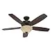 Hunter Fan Company 53176 Banyan 52-Inch New Bronze Ceiling Fan with Five Roasted Walnut/Yellow Walnut Blades and a Light Kit